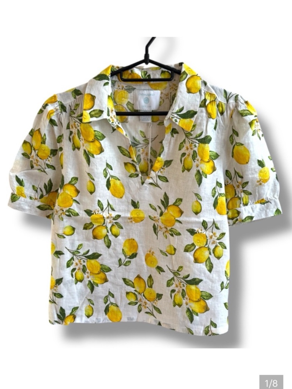 Cynthia Rowley 100% Linen Lemon Print Blouse